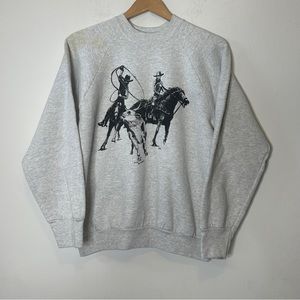 Vintage 1993 Unisex Grey Horse Girl Wrangler sweater